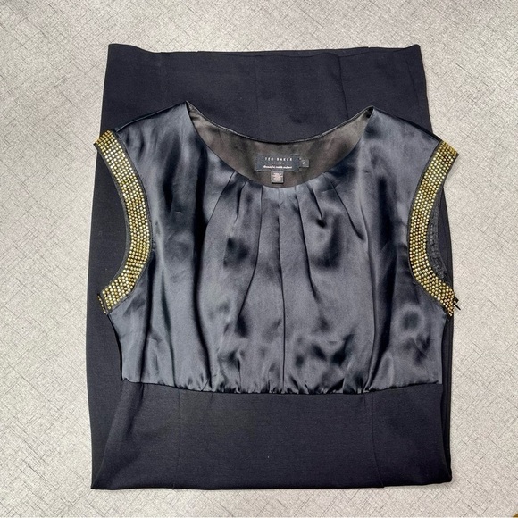 Ted Baker London Black Silk & Rhinestone Elate Midi Sheath Dress 3 Medium - Picture 11 of 15